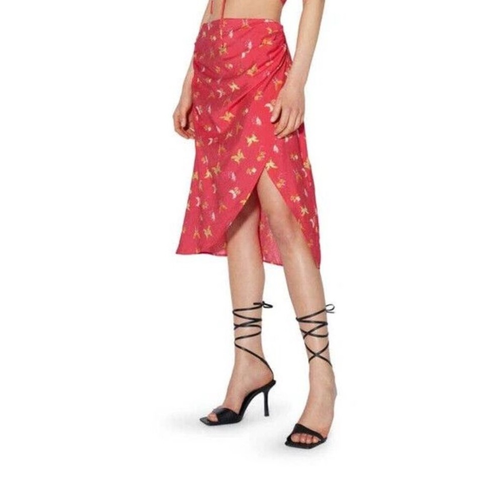 NWT Something New Buffy Faux Wrap Skirt Size Medium Pink Butterfly